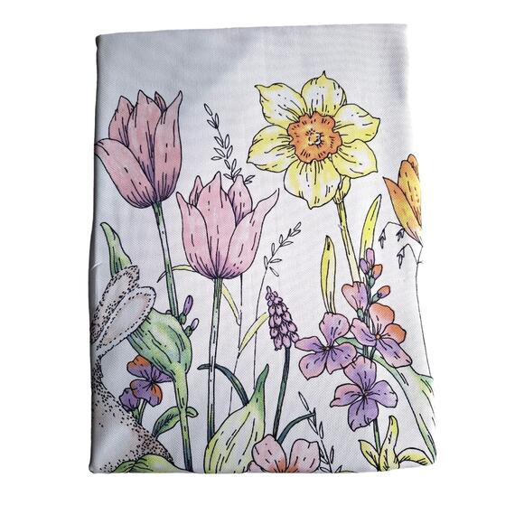 RACHEL ASHWELL Spring Easter Bunny Rabbit 60 x 120" Floral Tulips Tablecloth NEW - Picture 3 of 9